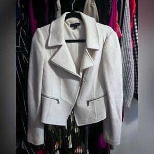 Ann Taylor Cream Bouclé Zip-Front Blazer Jacket